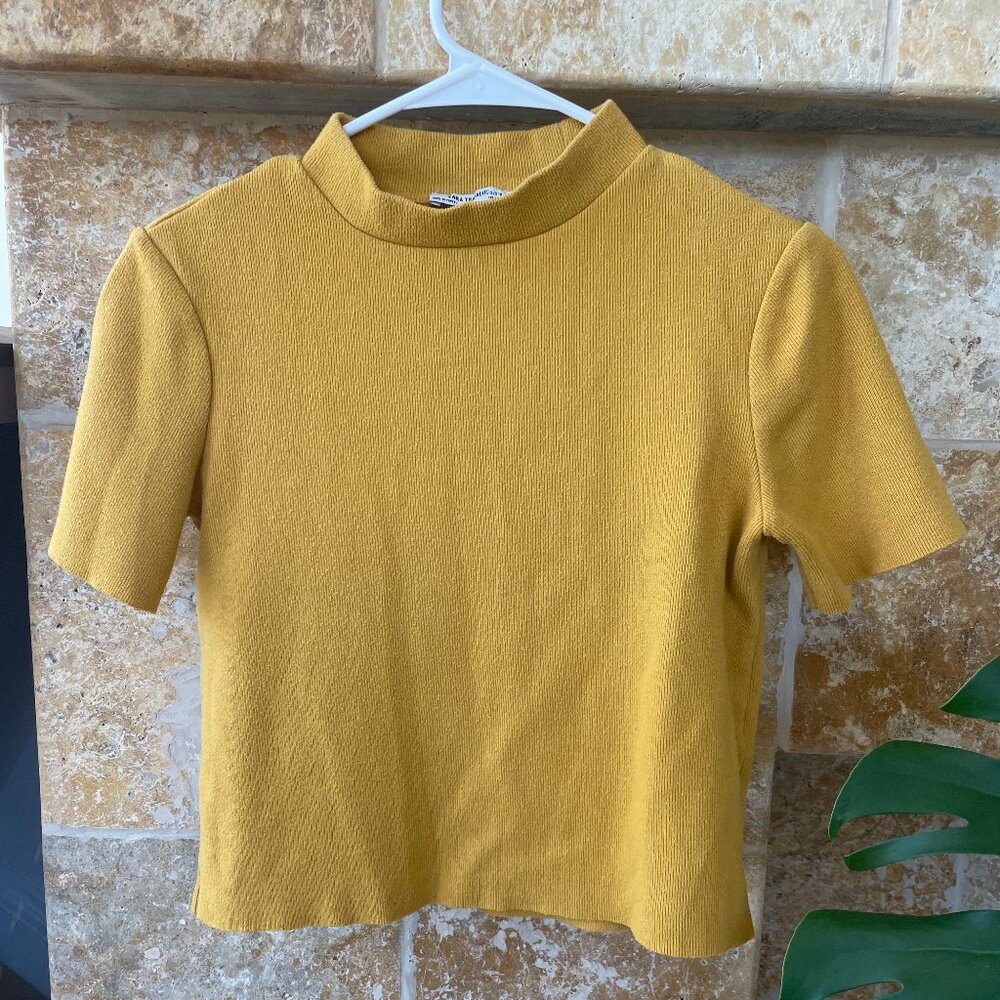 Zara Trafaluc Mock Neck Yellow Top